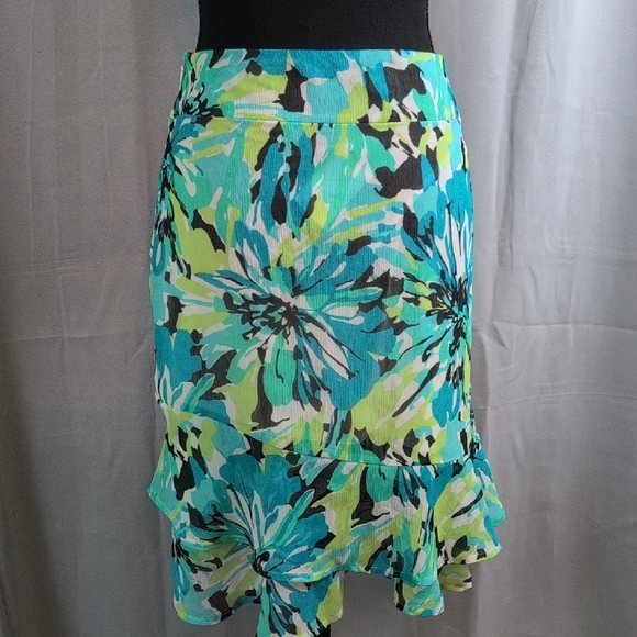 Cato Floral Midi Skirt - Blue and Green - Picture 2 of 8